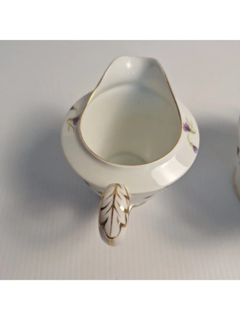 WENTWORTH CHINA JAPAN PURPLE FLORAL GOLD TRIM CREAM AND LIDDED SUGAR SET VIOLA